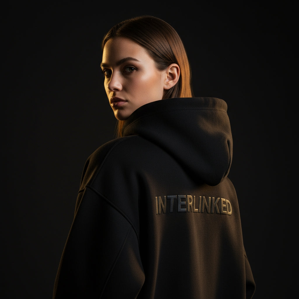 Interlinked Hoodie Black Lettering